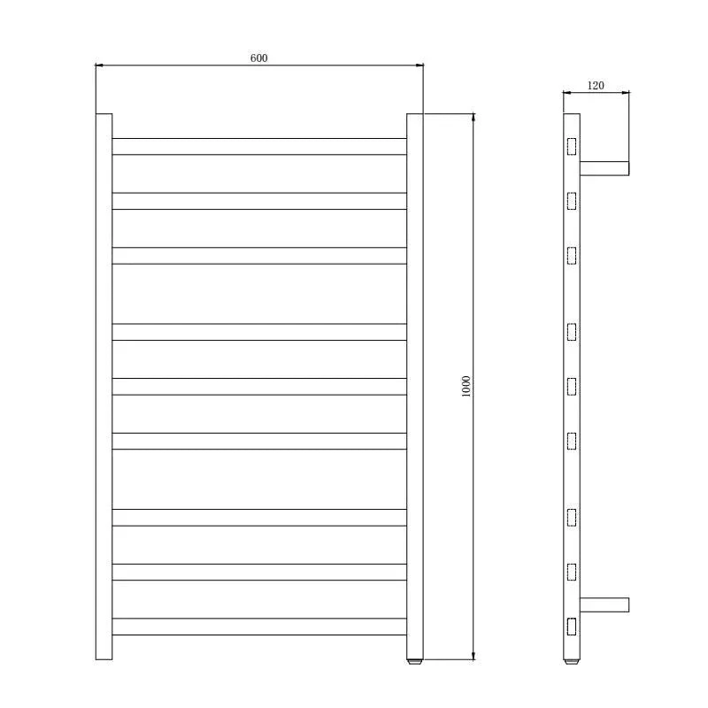 1000x600x120mm Square Matte Black Electric Heated Towel Rack 9 Bars 1000x600x120mm Square Matte Black Electric Heated Towel Rack 9 Bars -HERA Bathware Sales 1000x600x120mm square matte black electric heated towel rack 9 barsmatte blackheated towel railaquaperla 825527