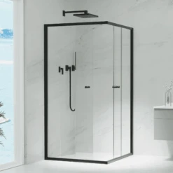 Violet Semi-Frameless *Corner Entry* Sliding Shower Screen - Matte Black | Convex