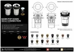 32mm Basin Pop Down Waste 21800 | Art Australia -HERA Bathware Sales 32mm basin pop down waste 21800 art australiachromepop up wasteart australia 743914