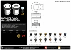 40mm Basin Pop Down Waste 21801 | Art Australia -HERA Bathware Sales 40mm basin pop down waste 21801 art australiachromepop up wasteart australia 888526