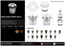 40mm Bath Pop Down Waste 21811 | Art Australia -HERA Bathware Sales 40mm bath pop down waste 21811 art australiachromepop up wasteart australia 607755