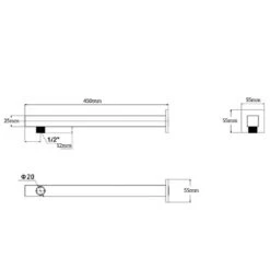 450MM SQUARE Shower Arm - Chrome -HERA Bathware Sales 450mm square shower arm chromegun metalshower armbella vista 803103