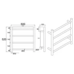 500(W)x520(H)x120(D)mm Round Matte Black Electric Heated Towel Rack 4 Bars 4 500(W)x520(H)x120(D)mm Round Matte Black Electric Heated Towel Rack 4 Bars -HERA Bathware Sales 500wx520hx120dmm round matte black electric heated towel rack 4 barsmatte blackheated towel railaquaperla 386035
