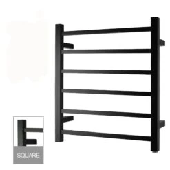 674x620x120mm Square Matte Black Electric Heated Towel Rack 6 Bars