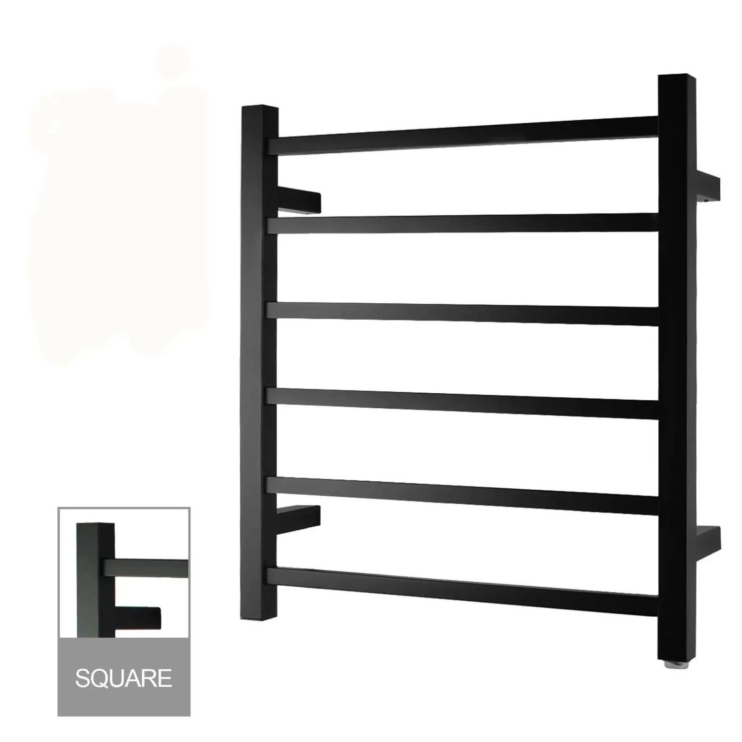 674x620x120mm Square Matte Black Electric Heated Towel Rack 6 Bars 674x620x120mm Square Matte Black Electric Heated Towel Rack 6 Bars -HERA Bathware Sales 674x620x120mm square matte black electric heated towel rack 6 barsmatte blackheated towel railaquaperla 913113