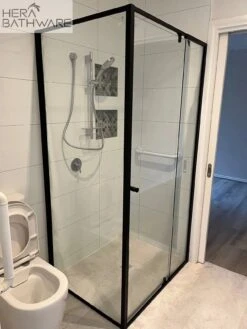 Violet 6mm Semi-Frameless RETURN Panel Matte Black | Convex -HERA Bathware Sales 6mm semi frameless return panel matte black convex740 760mmshower screenconvex 550800