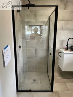 Violet 6mm Semi-Frameless RETURN Panel Matte Black | Convex -HERA Bathware Sales 6mm semi frameless return panel matte black convex740 760mmshower screenconvex 896386