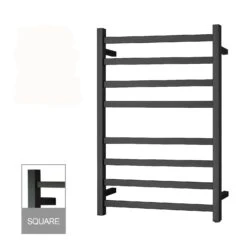 912x620x120mm Square Matte Black Electric Heated Towel Rack 8 Bars