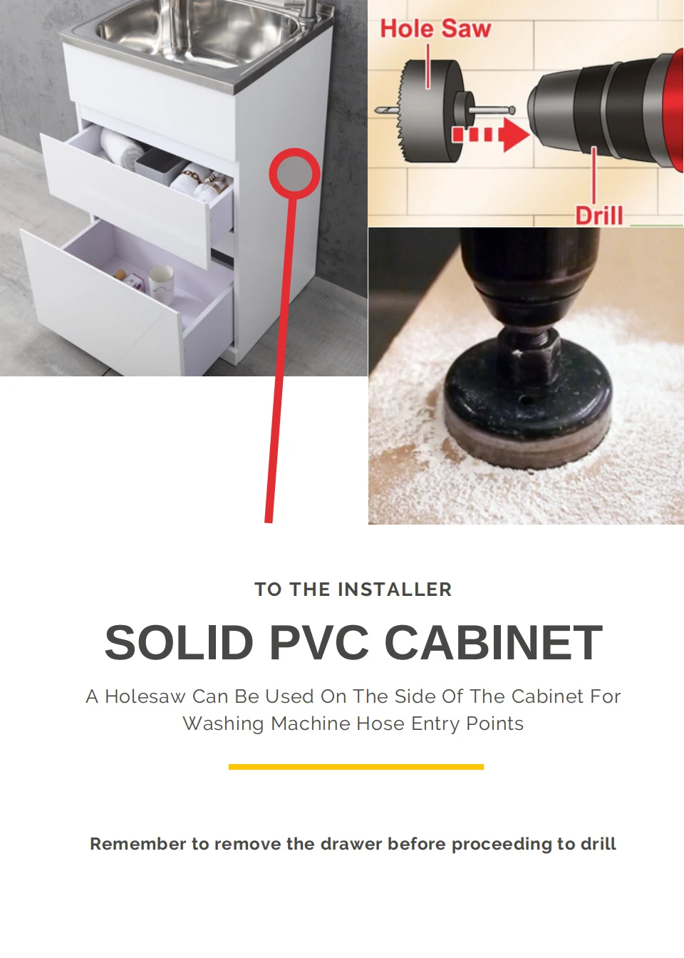 Hando Deluxe Trough & 2 Drawer Solid PVC Cabinet 600Wx500D | Cob&Pen Hando Deluxe Trough & 2 Drawer Solid PVC Cabinet 600Wx500D | Cob&Pen -HERA Bathware Sales Hando Deluxe cabinet how to holesaw 00