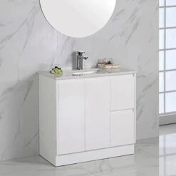 Alice Gloss White Free Standing Vanity - 750mm Drawers On LEFT