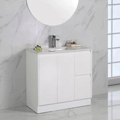 Alice Gloss White Free Standing Vanity - 750mm Drawers On RIGHT