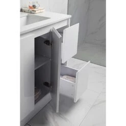 Alice Gloss White Free Standing Vanity - 900mm Drawers On LEFT -HERA Bathware Sales alice gloss white free standing vanity 900mm drawers on leftvanitiesaulic 302271