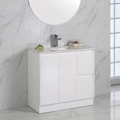 Alice Gloss White Free Standing Vanity - 900mm Drawers On LEFT