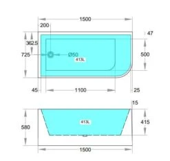 Allen Left Corner Bathtub | Ceto -HERA Bathware Sales allen left corner bathtubgloss white1500mm leftbathtubkdk bathware 216984