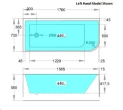 Allen Left Corner Bathtub | Ceto -HERA Bathware Sales allen left corner bathtubgloss white1500mm leftbathtubkdk bathware 932353