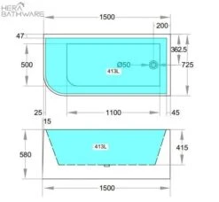 Allen Right Corner Bathtub | Ceto -HERA Bathware Sales allen right corner bathtubgloss white1500mm rightbathtubkdk bathware 704059
