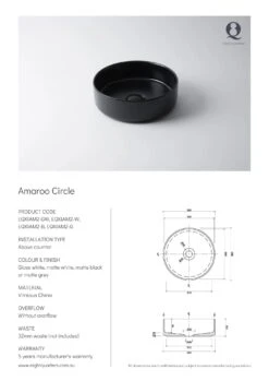 Amaroo Circle Basin -HERA Bathware Sales amaroo circle basinmatte blackabove counter basineight quarter 365555