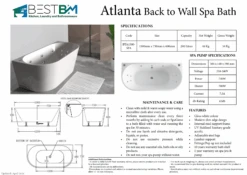 ATLANTA Spa Back To Wall Bathtub -HERA Bathware Sales atlanta spa back to wall bathtub8 mini jet 3 large jet1500mmbathtubbest bm 275696