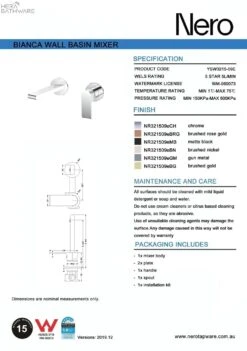 BIANCA Wall Basin Mixer Seperate -HERA Bathware Sales bianca wall basin mixer seperate187mmgun metaltapwarenero tapware 127195