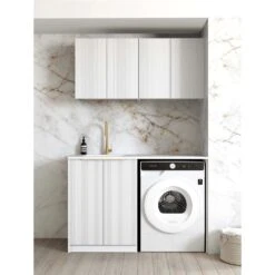 Bondi Fluted White Laundry Kit | 1305*600*2100mm -HERA Bathware Sales bondi fluted white laundry kit 13056002100mmpure white quartz top1305blaundry cabinetotti 368667
