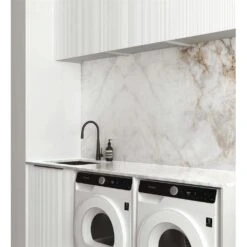 Bondi White Fluted Laundry Cabinet With Stone Top And Sink | 1960*600*2100mm -HERA Bathware Sales bondi white fluted laundry cabinet with stone top and sink 19606002100mmmatte white1960alaundry cabinetotti 585514