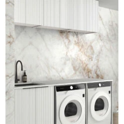 Bondi White Fluted Laundry Cabinet With Stone Top And Sink | 1960*600*2100mm -HERA Bathware Sales bondi white fluted laundry cabinet with stone top and sink 19606002100mmmatte white1960alaundry cabinetotti 938438