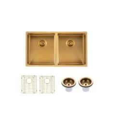 Brushed Gold 820x457x230mm 1.2mm Handmade Top/Undermount Double Bowls Kitchen Sink -HERA Bathware Sales brushed gold 820x457x230mm 12mm handmade topundermount double bowls kitchen sinkbrushed goldkitchen sinkaquaperla 865540