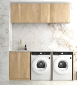 Byron/Bondi Laundry Cabinet With Stone Top And Sink| 1960*600*2100mm -HERA Bathware Sales byronbondi laundry cabinet with stone top and sink 19606002100mm1960cnatural oaklaundry cabinetotti 320264