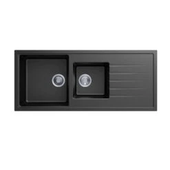 Carysil Serise | 1160mm Black 1 And A Half Bowl With Drainer Board Granite Kitchen Sink Top/Flush/Under Mount