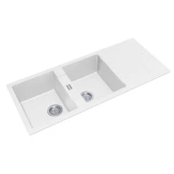 Carysil Serise | 1160mm Double Bowl With Drainer Board Granite Kitchen Sink -HERA Bathware Sales carysil serise 1160mm double bowl with drainer board granite kitchen sinkwhite granite quartz stonekitchen sinkaquaperla 875476