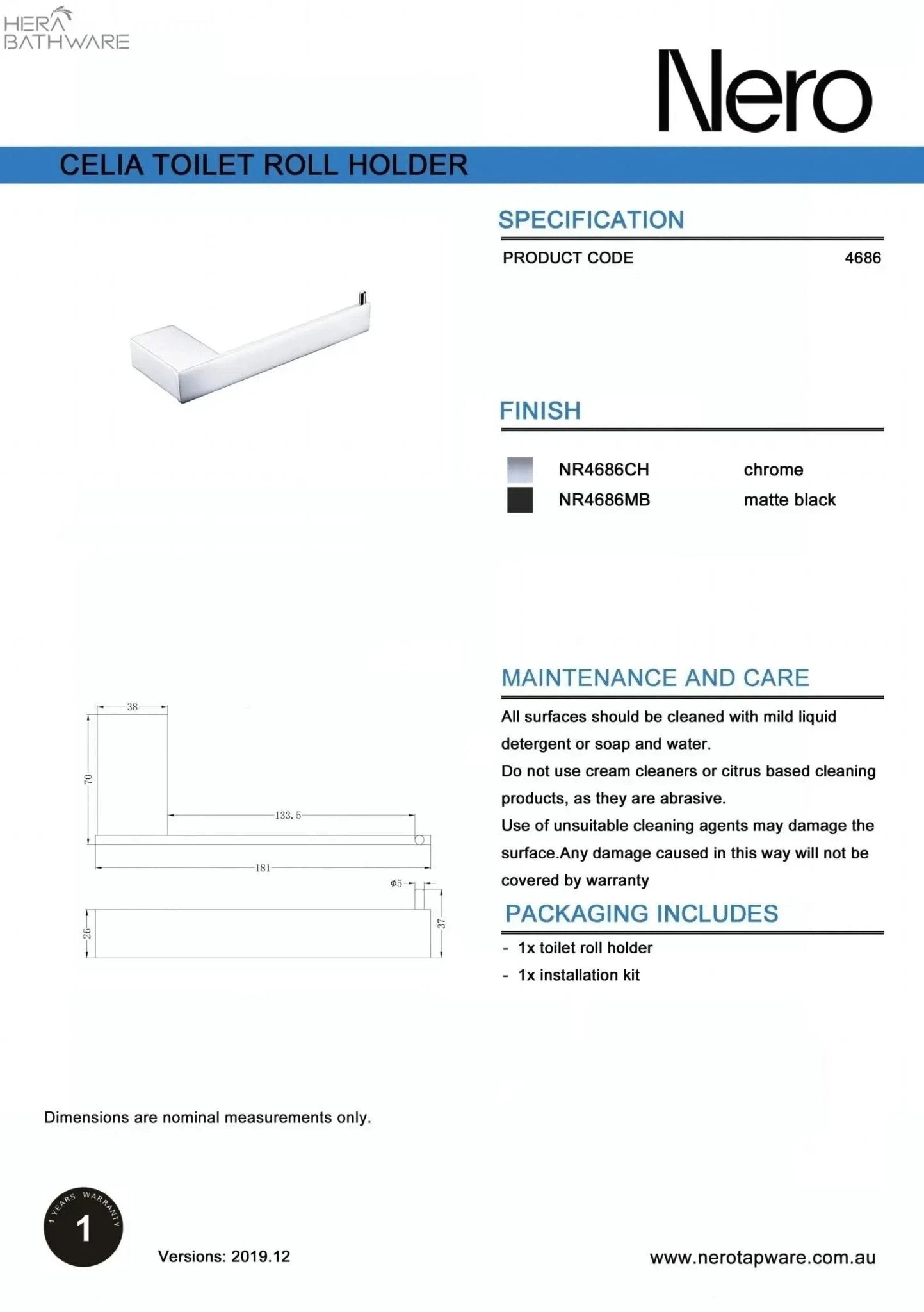 CELIA Toilet Roll Holder CELIA Toilet Roll Holder -HERA Bathware Sales celia toilet roll holderbrushed nickeltoilet roll holdernero tapware 908973