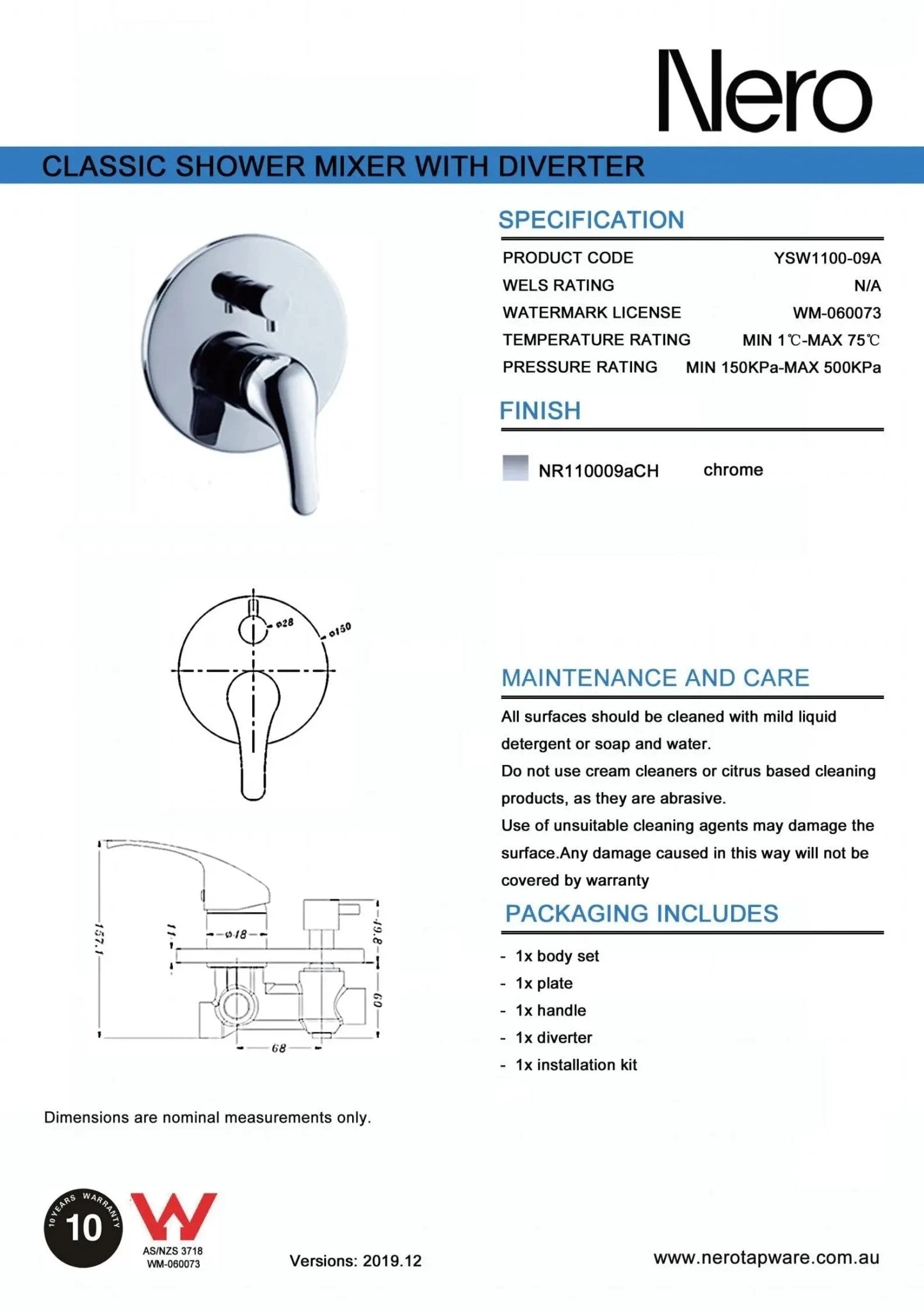 CLASSIC Shower Mixer with Diverter - Chrome CLASSIC Shower Mixer With Diverter - Chrome -HERA Bathware Sales classic shower mixer with diverter chromechromeshower mixernero tapware 670200