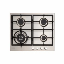 Cooktop 60cm 4 Burner Gas + Wok Burner + Cast + Front Knobs + FFD Stainless Steel E60CTWX