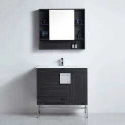 Dark Grey Marquina Bathroom Vanity With Unique Square Handle
