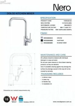 DOLCE Square Shape Kitchen Mixer -HERA Bathware Sales dolce square shape kitchen mixerbrushed nickelkitchen mixernero tapware 913591