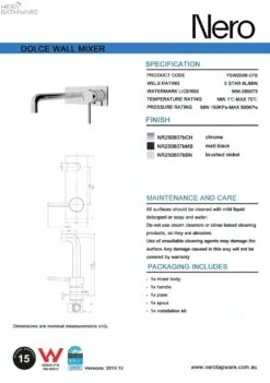 DOLCE Wall Basin Mixer Stylish Spout 5 DOLCE Wall Basin Mixer Stylish Spout -HERA Bathware Sales dolce wall basin mixer stylish spoutbrushed nickelwall basin mixernero tapware 184414