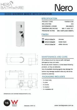 ECCO Shower Mixer With Diverter -HERA Bathware Sales ecco shower mixer with diverterbrushed nickelshower mixernero tapware 158709