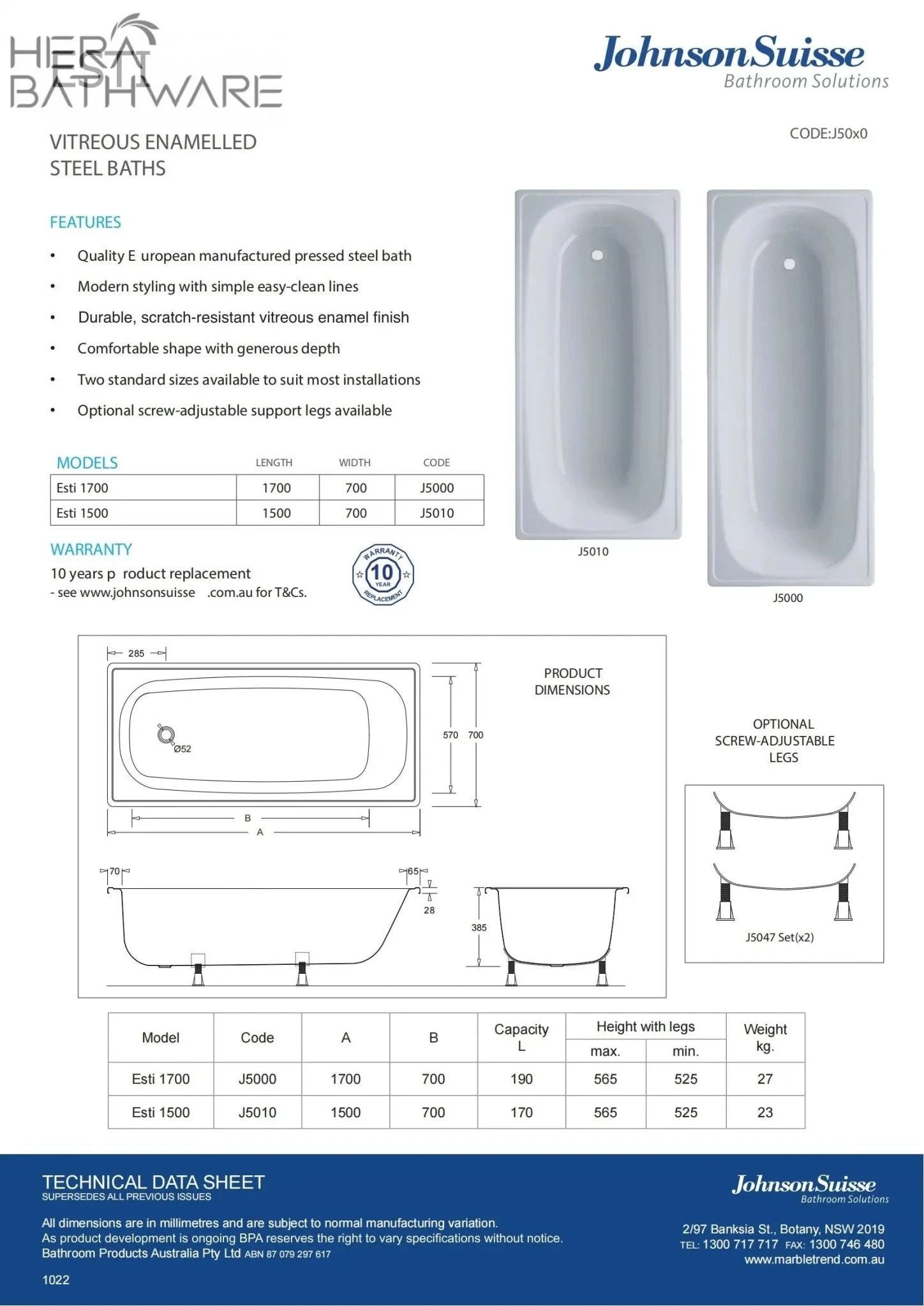 Esti Bath 1700mm Pressed Steel Enamelled Esti Bath 1700mm Pressed Steel Enamelled -HERA Bathware Sales esti bath 1700mm pressed steel enamelledbathtubjohnson suisse 735124