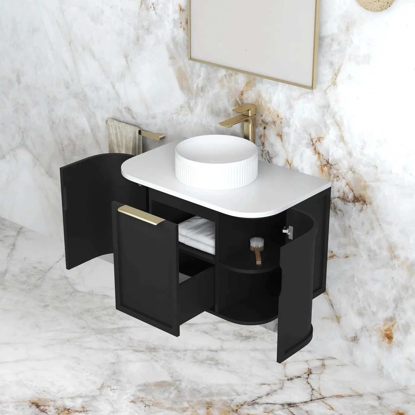 Hampshire 600-1800mm Satin Black Wall Hung Vanity Hampshire 600-1800mm Satin Black Wall Hung Vanity -HERA Bathware Sales