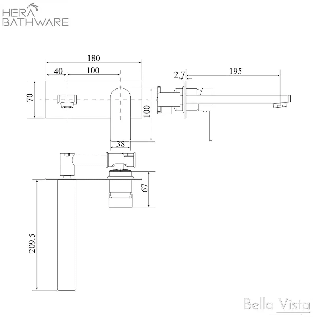 Flores Wall Basin Mixer Flores Wall Basin Mixer -HERA Bathware Sales flores wall basin mixerbrushed goldwall basin mixerbella vista 211827