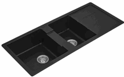 Fomos Granite Kitchen Sinks With Drainer | Bella Vista -HERA Bathware Sales fomos granite kitchen sinks with drainer bella vistablack granite1160 x 500mmkitchen sinkbella vista 107640