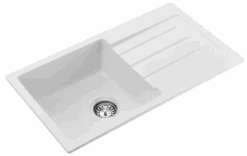 Fomos Granite Kitchen Sinks With Drainer | Bella Vista -HERA Bathware Sales fomos granite kitchen sinks with drainer bella vistawhite granite770 x 440mmkitchen sinkbella vista 889629