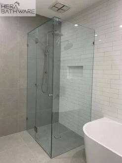 Gem Series (C) Fully Frameless Shower Screen Standard Front & Return Set 4 Gem Series (C) Fully Frameless Shower Screen Standard Front & Return Set -HERA Bathware Sales gem series c fully frameless shower screen standard front return setchrome900 x 900mmshower screenconvex 468100
