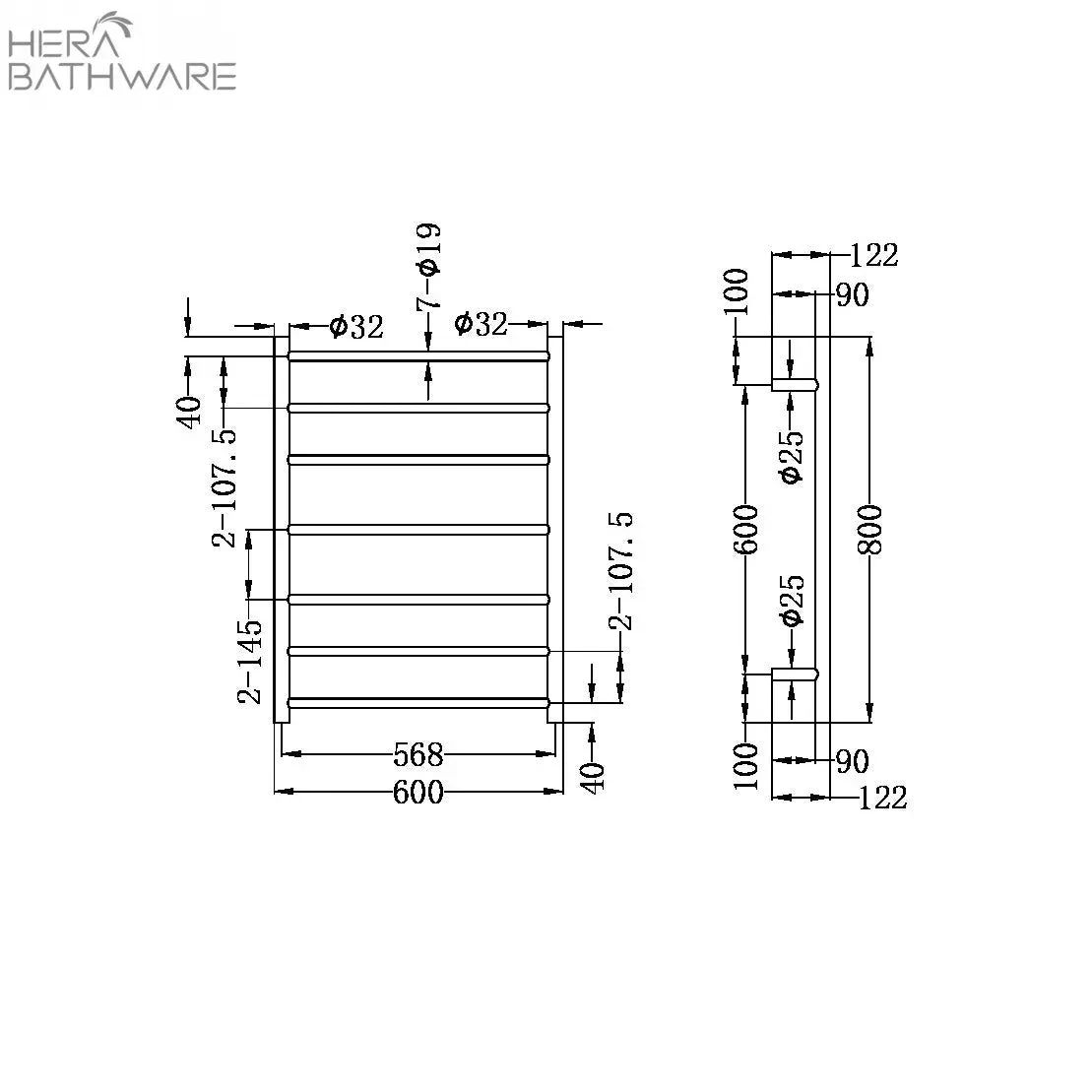 Heated Towel Ladders - Graphite Heated Towel Ladders - Graphite -HERA Bathware Sales heated towel ladders graphitegraphiteheated towel railnero tapware 682518