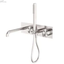 KARA Progressive Shower System With Spout 230/250mm -HERA Bathware Sales kara progressive shower system with spout 230250mm230mmbrushed nickelshower railsnero tapware 178222