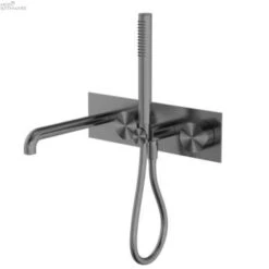 KARA Progressive Shower System With Spout 230/250mm -HERA Bathware Sales kara progressive shower system with spout 230250mm230mmgun metalshower railsnero tapware 768130