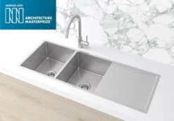 Lavello Kitchen Sink - Double Bowl & Drainboard 1160 X 440mm -HERA Bathware Sales lavello kitchen sink double bowl drainboard 1160 x 440mmbrushed nickelkitchen sinkmeir 712992
