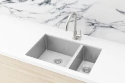 Lavello Kitchen Sink - One And Half Bowl 670 X 440mm -HERA Bathware Sales lavello kitchen sink one and half bowl 670 x 440mmbrushed nickelkitchen sinkmeir 422552