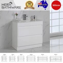 Leona Gloss White Freestanding Vanity - 900mm