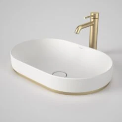 LIANO II 530mm PILL Basin Dress Ring | CAROMA -HERA Bathware Sales liano ii 530mm pill basin dress ring caromabrushed brassabove counter basincaroma 618108
